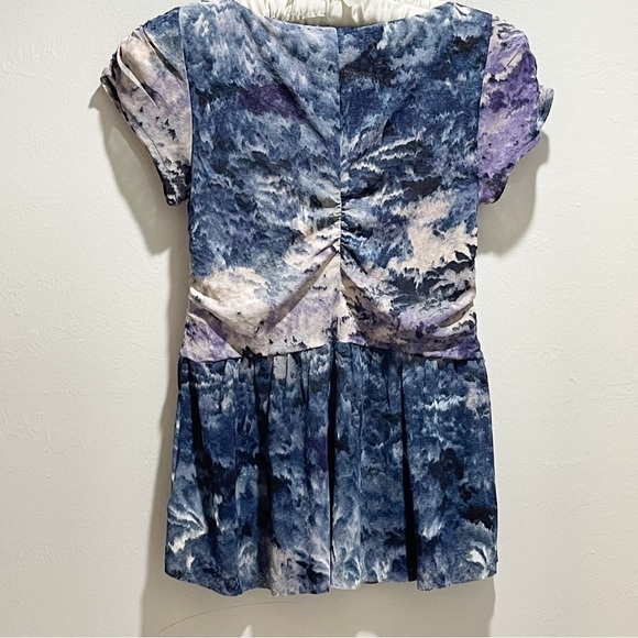 ANTHROPOLOGIE POSTMARK Women’s GATHERED MESH Peplum Top Purple Blue Watercolor S - Picture 3 of 7